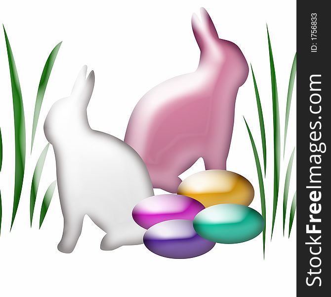Abstract easter bunnies  and eggs. Abstract easter bunnies  and eggs