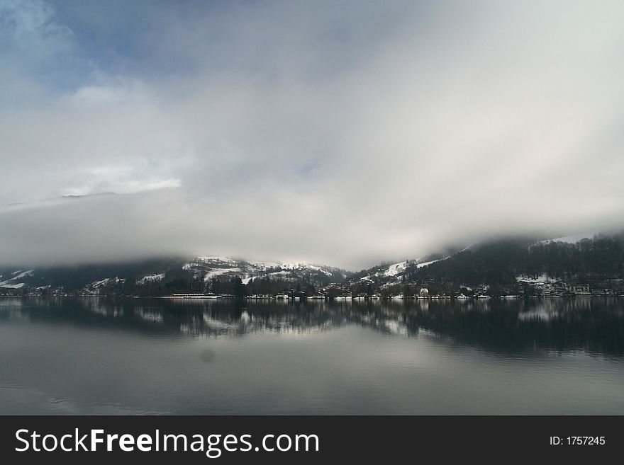 A misty abstract winter landscape at Zell Am See Lake (Austria). A misty abstract winter landscape at Zell Am See Lake (Austria)