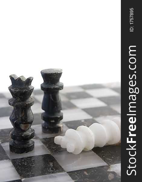 A marble chess game, white surrenders