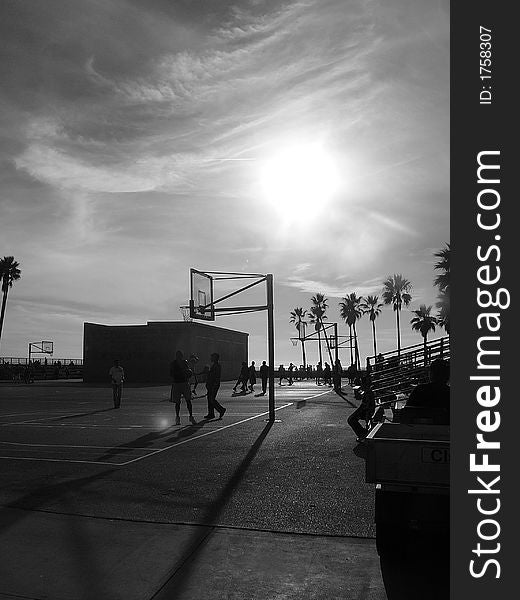 Santa Monica, California Basketball Court at Sunset. Santa Monica, California Basketball Court at Sunset