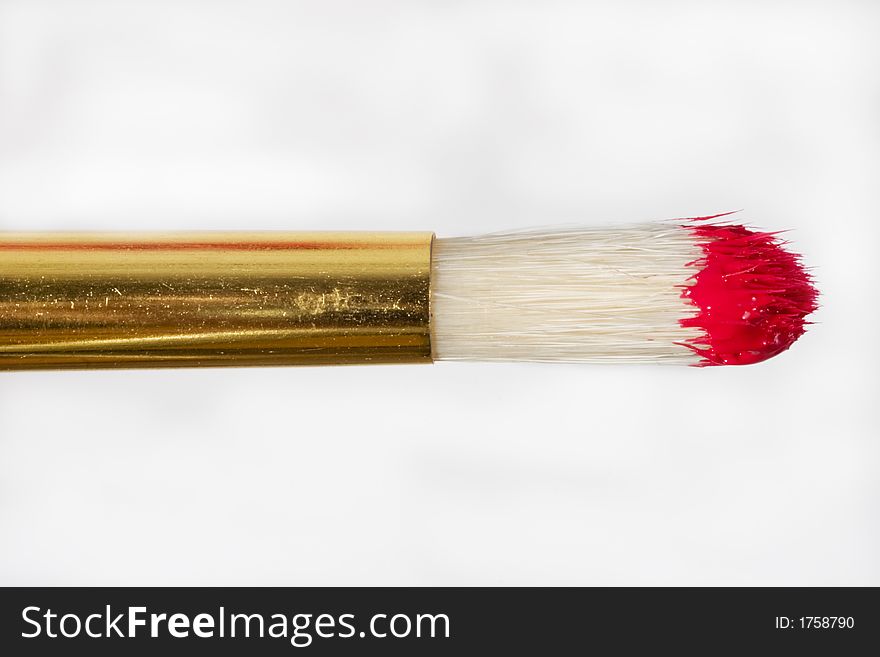 Paint brush close up with red color