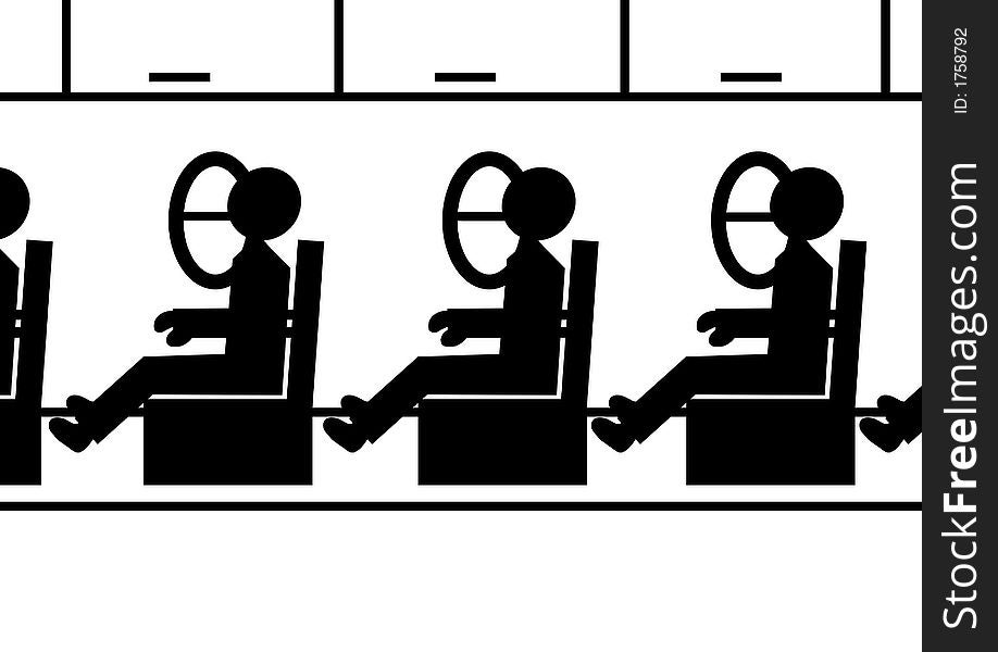 Monochrome illustration of people sitting on an aeroplane. Monochrome illustration of people sitting on an aeroplane
