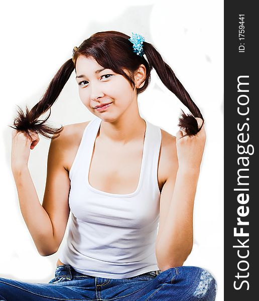 Young beautiful asian girl with long hair