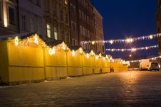 Closed Christmas Stalls Stock Photography