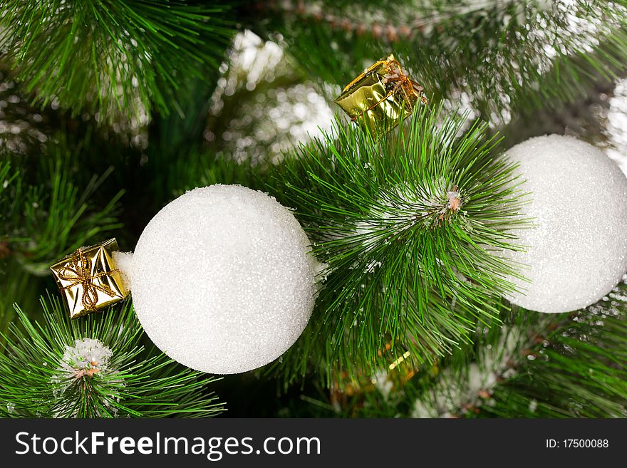 Green round Christmas wreath on white background