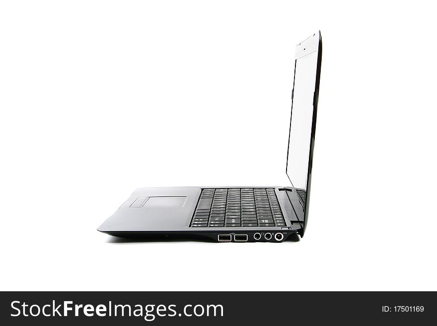 Black slim laptop isolated on white background