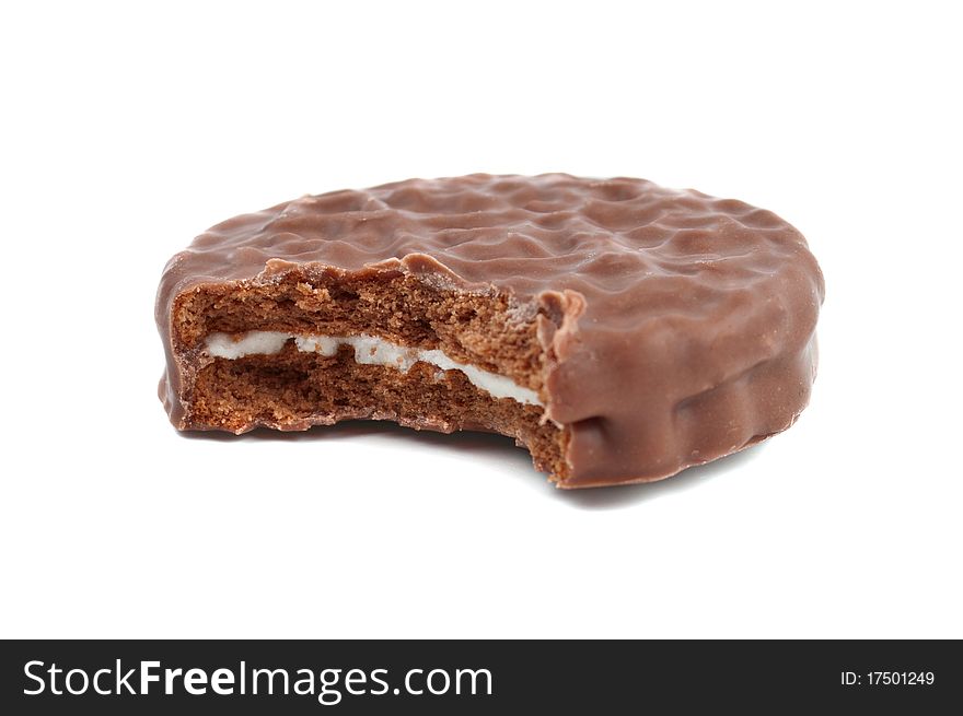 Cookies with chocolate glaze on a white background