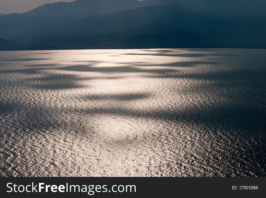 Cloud shadows on the sea, Nafplio, Peloponnese, Greece. Cloud shadows on the sea, Nafplio, Peloponnese, Greece