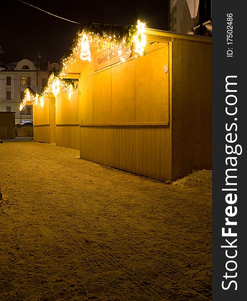 Closed Christmas stalls in the square