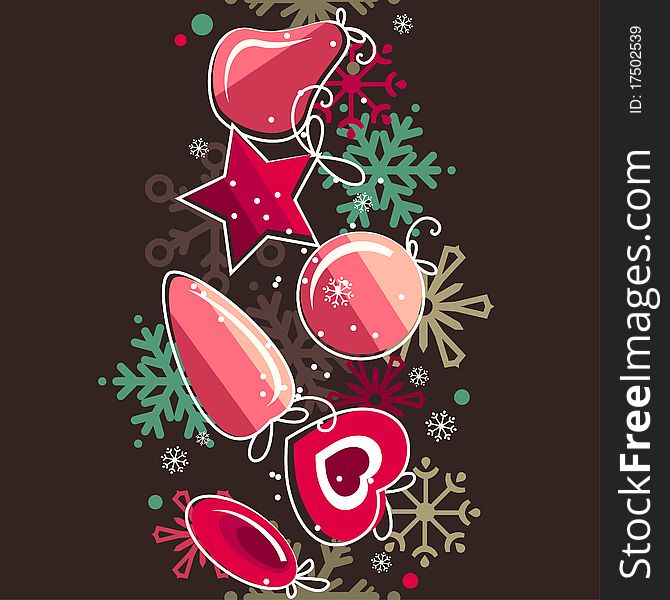 Seamless christmas border with red balls and snowflakes. Seamless christmas border with red balls and snowflakes