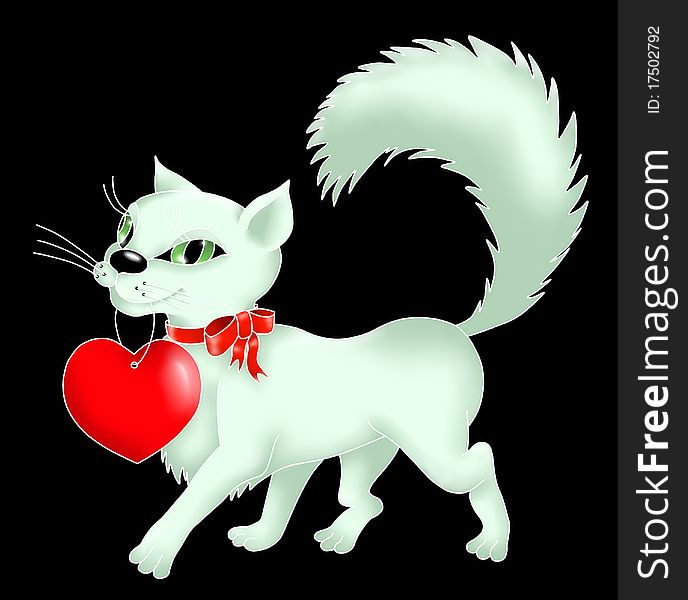 Kitten with a red heart and bow