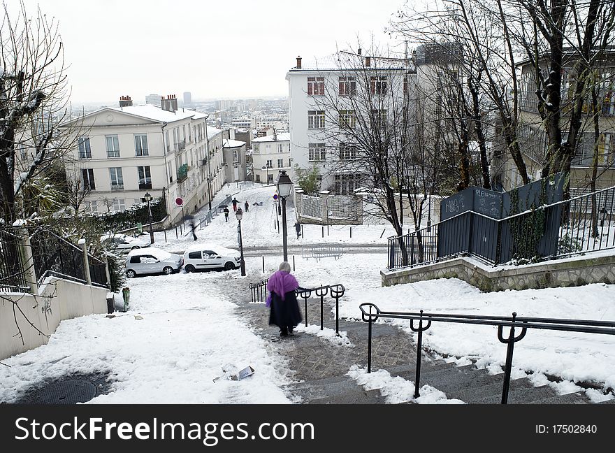 France Paris Montmartre under snow. France Paris Montmartre under snow