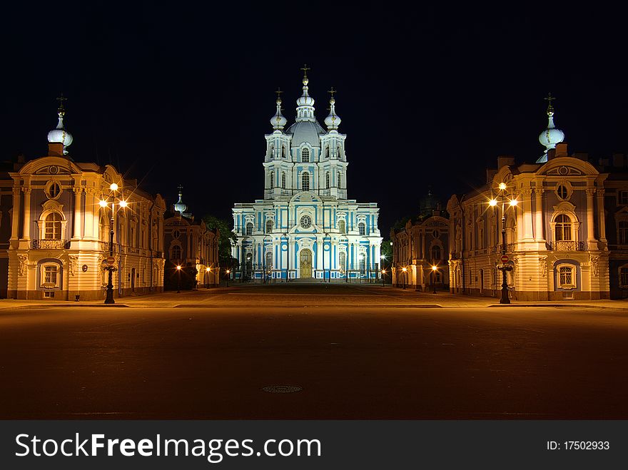 Night view of Saint-Petersburg's cathedral. Architect Rasstrelli. Night view of Saint-Petersburg's cathedral. Architect Rasstrelli