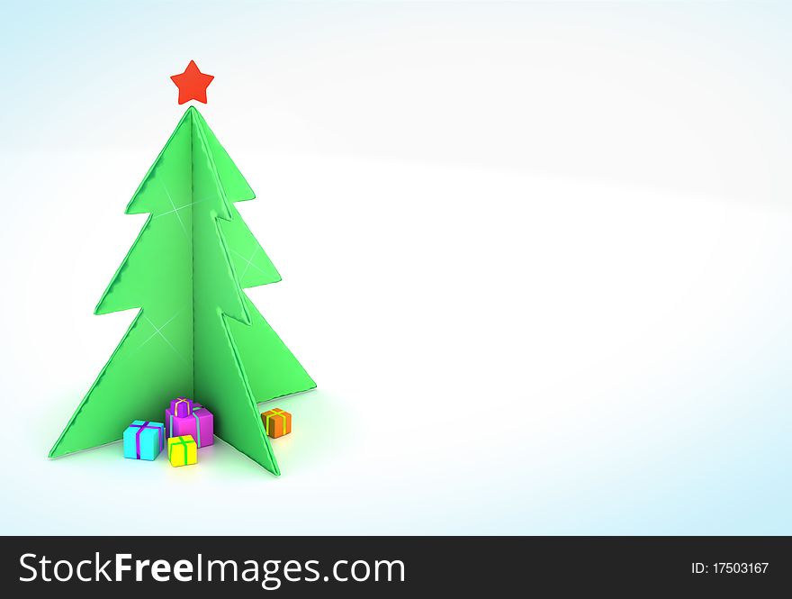 Christmas-tree with colored gift box and place for text