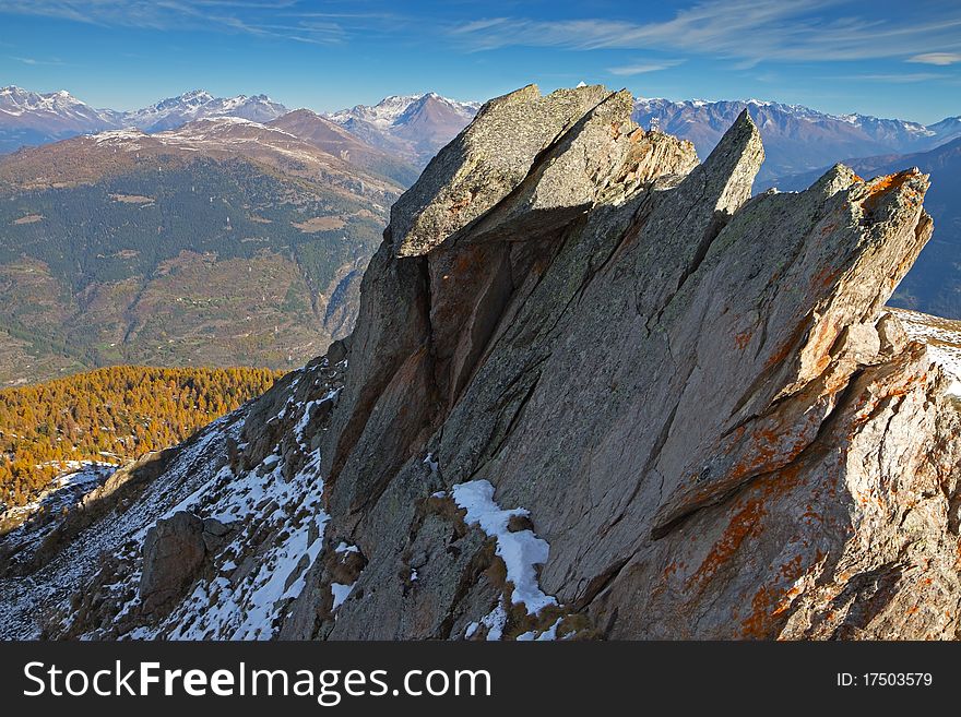 Piz-Tri Peak at 2308 meters on the sea-level. Brixia province, Lombardy region, Italy