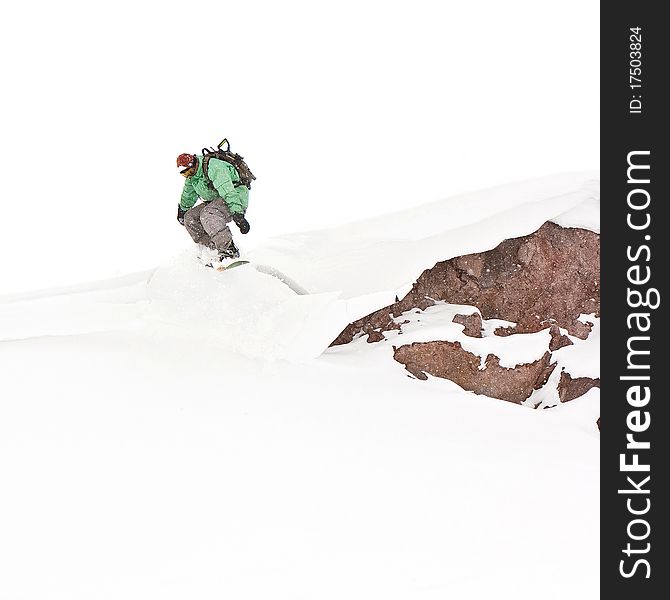 Freerider on the slope, Caucasus mountains