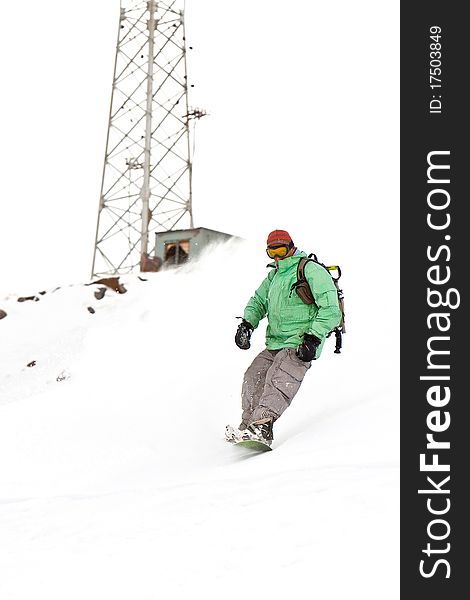 Freerider on the slope Caucasus mountains