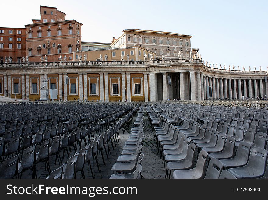 Chairs waiting people in San Pietro square