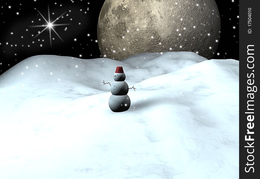 Snow man with a blue starry sky at the background. Snow man with a blue starry sky at the background