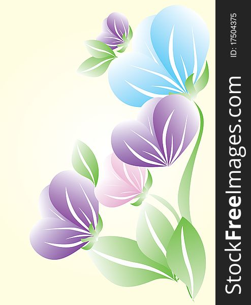 The flower, grows and blossoms, leaves, plants, a background,and green leaves illustration with background. The flower, grows and blossoms, leaves, plants, a background,and green leaves illustration with background