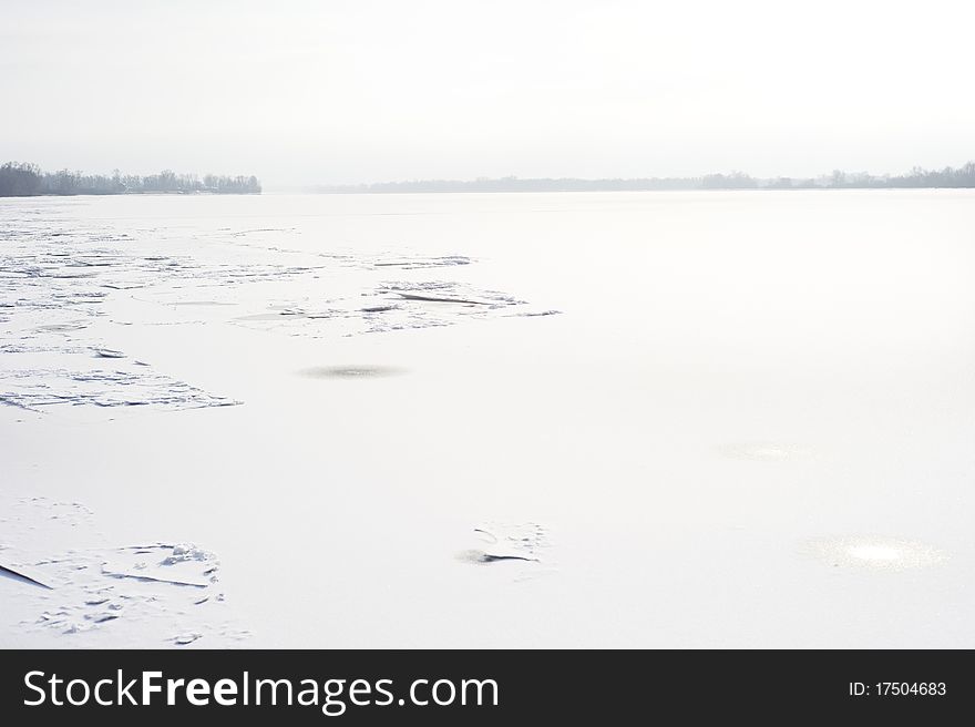 Dnipro river in the winter. Ukraine