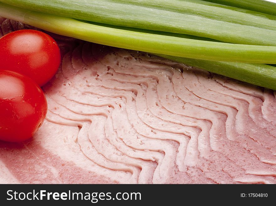 Raw bacon, cut thin slices, without packaging.