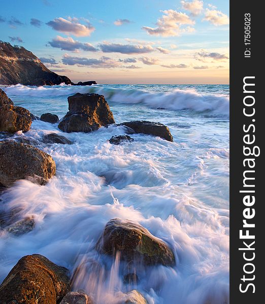 Sea and waves during sundown