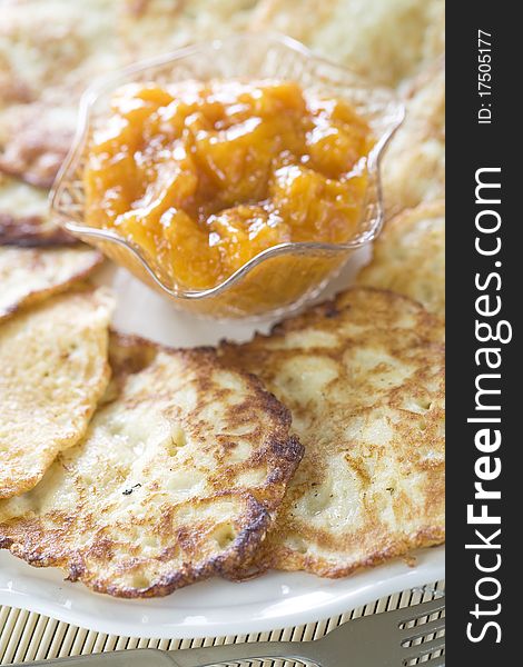 Potato pancakes with orange jam