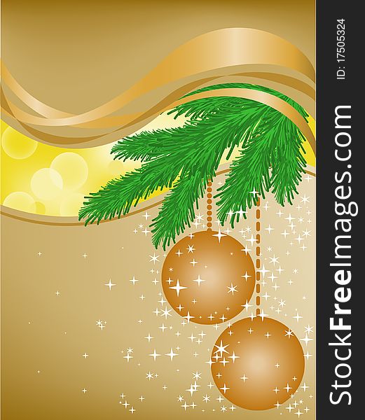 Abstract background with spruce branches in the yellow glares
