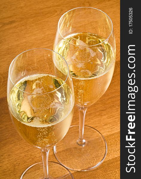Close up of two glasses of sparkling wine. Close up of two glasses of sparkling wine.