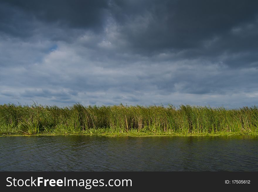 Danube Delta Landscape in Summer storm