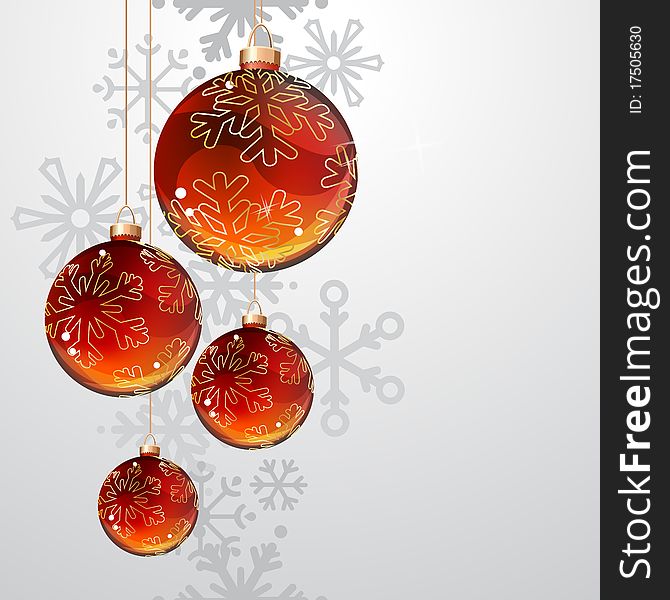 Christmas glass balls hang on grey background. Christmas glass balls hang on grey background