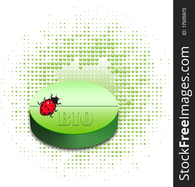 Natural green tablet with a ladybird