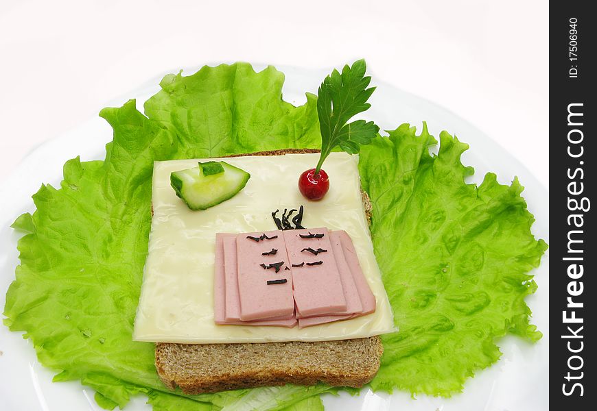 Creative sandwich with cheese and ham book made of salame. Creative sandwich with cheese and ham book made of salame