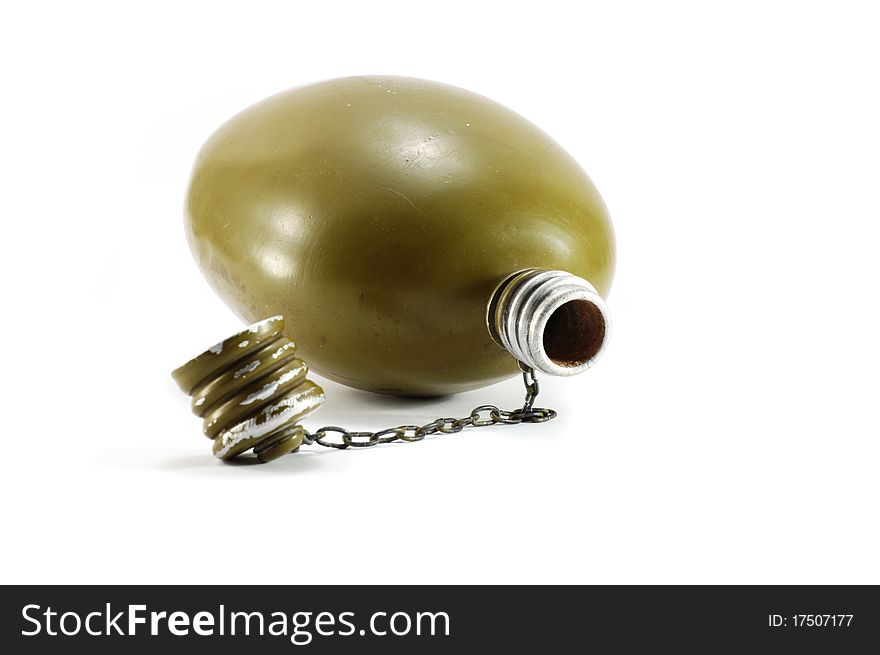 Old military flask on white background, isolated
