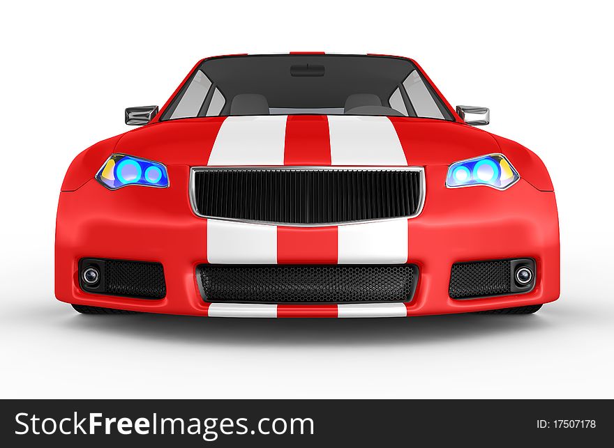 Red sports car isolated on white. No trademark issues as the car is my own design. This is a detailed 3D render.
