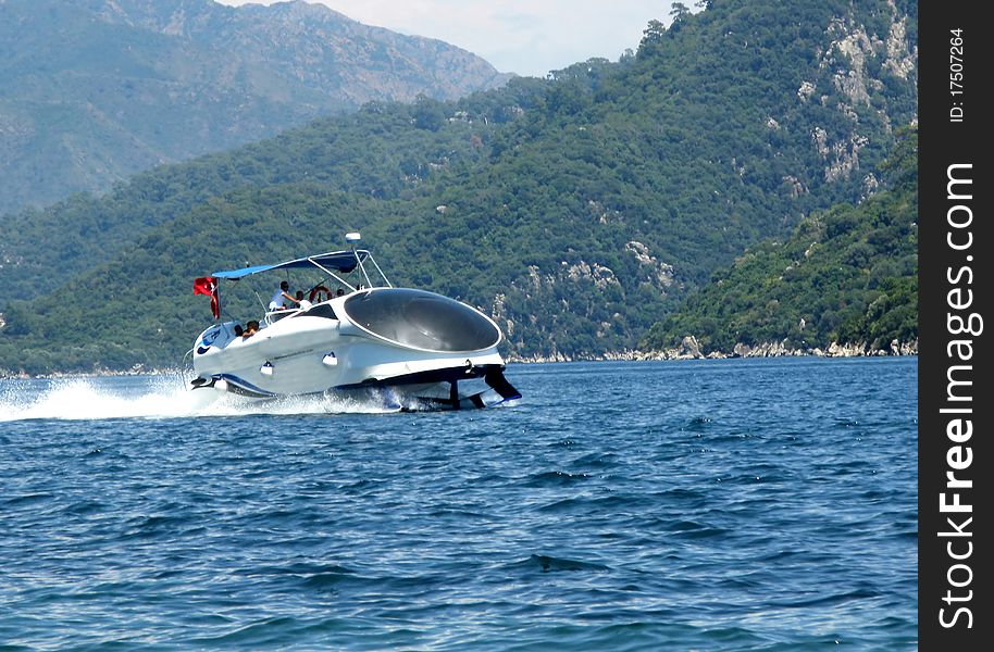 High speed yacht in aegean sea turkey marmaris resort. High speed yacht in aegean sea turkey marmaris resort