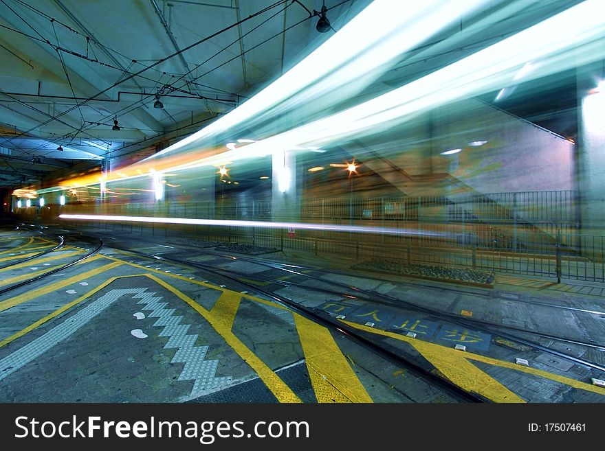 Traffic Though Downtown Of Hong Kong.