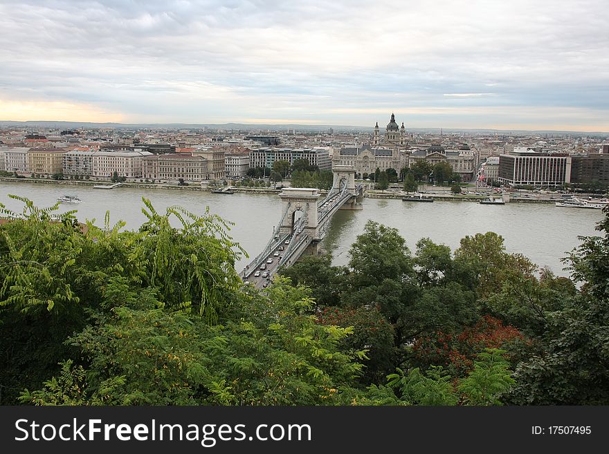 Chain bridge above the river Danube, Budapest
