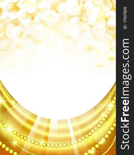 Holiday frame with golden curtain and copyspace