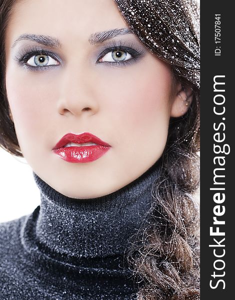 Portrait of young beautiful woman with winter makeup. Portrait of young beautiful woman with winter makeup