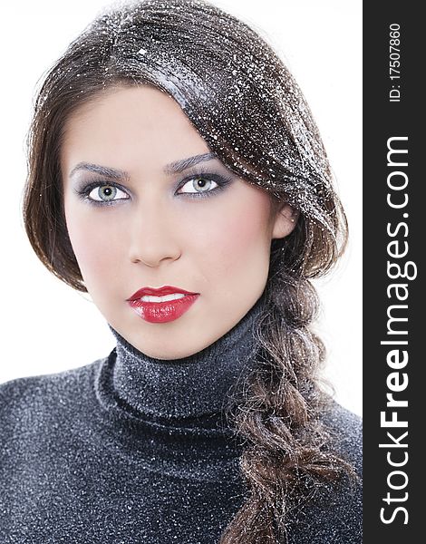 Portrait of young beautiful woman with winter makeup. Portrait of young beautiful woman with winter makeup