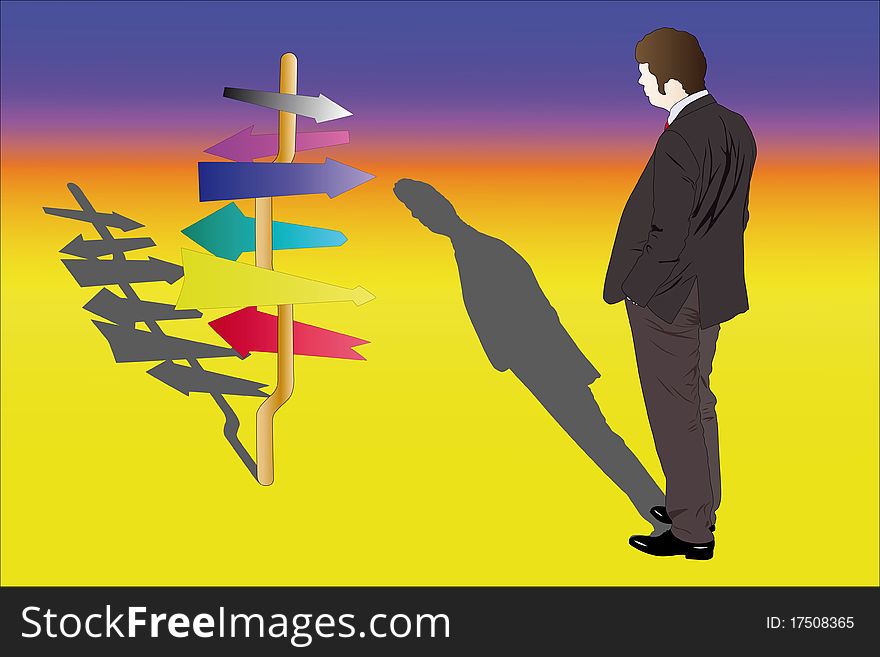 Vector illustration of businessman stands near the pointer. Vector illustration of businessman stands near the pointer