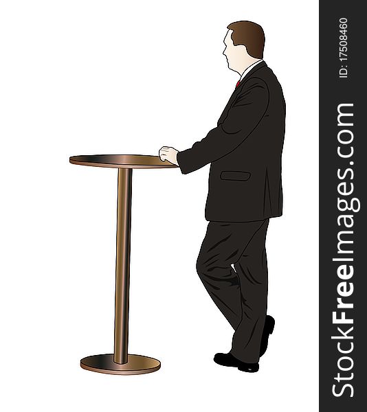 Illustration of businessman stands near the empty table