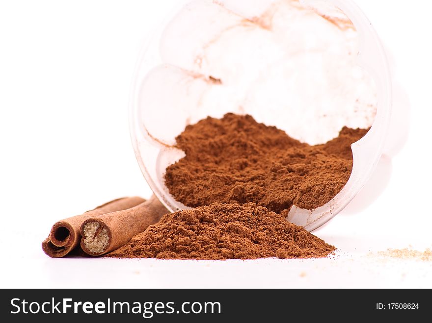 Cinnamon Baking Spice Falling From Plastic Container