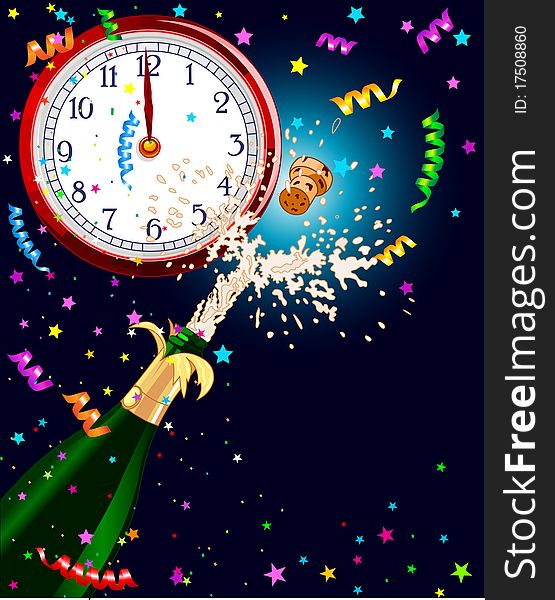 Celebration background with Champagne and clock. Best for New Year�s Eve