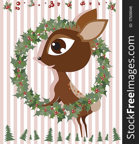 Rudolph Reindeer holding wreaths with holly