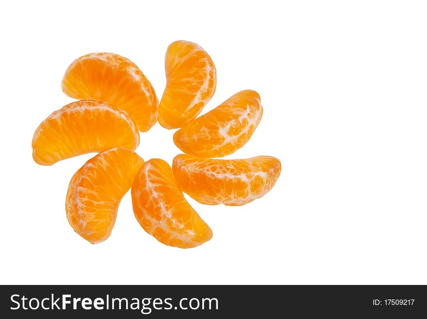 Mandarin citrus fruit segments isolated over white background. Mandarin citrus fruit segments isolated over white background.