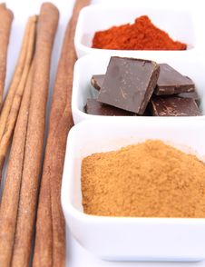 Chocolate, Cinnamon And Chili Royalty Free Stock Photo Chocolate, Cinnamon And Chili Royalty Free Stock Photo