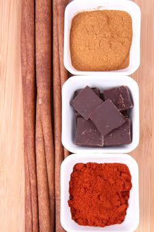 Chocolate, Cinnamon And Chili Stock Photos Chocolate, Cinnamon And Chili Stock Photos